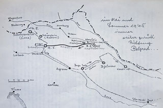 Mai 1945: Gefangennahme 3 km vor Bleiberg (Skizze Grüblinger)