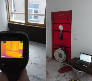 test d'infiltrométrie à l'air (BlowerDoor) et thermographie infrarouge des appartements d'un immeuble à Bruxelles en 2017 - PrismEco