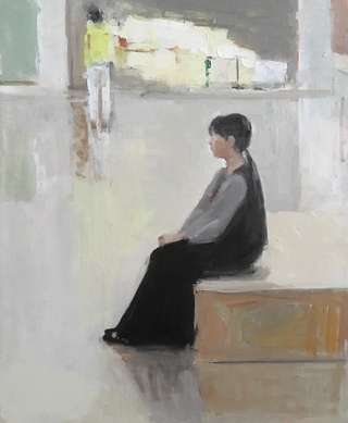 休日の展示室 15号 油彩(描画中)