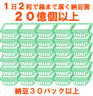 1日2粒で腸まで届く納豆菌10億個以上（納豆20パック分以上）