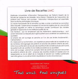 Livre recettes LMC France leucemie myeloide chronique dietetique ETPE EDUCATION THERAPEUTIQUE PATIENT EXPERT