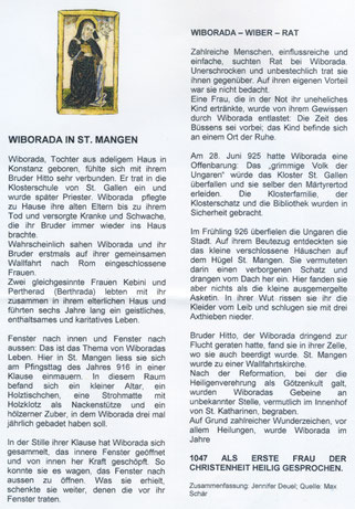 das Infoblatt über Wiborada, wie es in der Kirche St. Mangen aufliegt