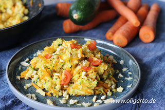 Oligarto Hirsesalat vegan und glutenfrei Olivenöl
