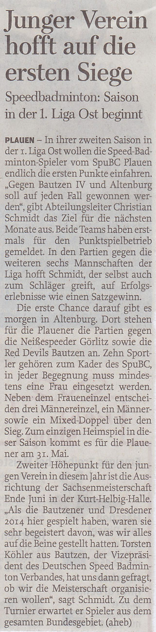 Freie Presse vom 21.03.2015