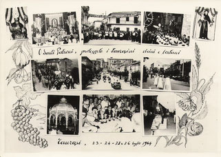 cartolina ricordo, i disegni laterali,  raffiguranti i prodotti della campagna taurasina, erano del prof. Gaetano M. Caggiano