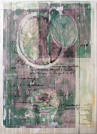 "Reflexion über Schulblätter 19 - Motörhead ohne Sternburg"; Mischtechnik auf Leinwand; 58,0 x 42,0 cm; 2018