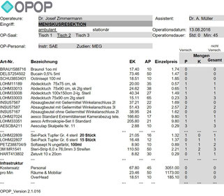 Beleg Abrechnung OP-Leistung mit OPOP