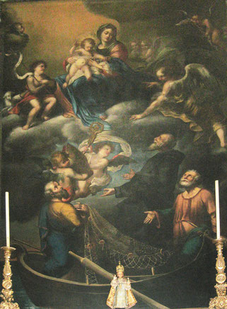 Bastia - Eglise Saint Jean - Les apôtres Pierre et André en compagnie de Saint Augustin aux pieds de la Vierge à l'Enfant - attribué à Gio Raffaele Badarocco peintre de l'école génoise (1648-1726)