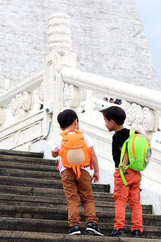 Two boys standing on the stairs to Chiang Kai-Shek Memorial