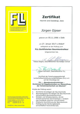 Jürgen Gipser FLL-Zertifizierung Baumkontrolleur