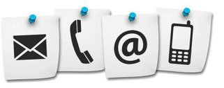 Optionen der Kontaktaufnahme: Brief, Telefon, Mail, Whatsapp.