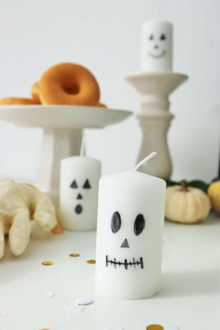 Bild: Ideen für DIY Halloween Dekoration - mit diesen 3 Anleitungen ganz einfach Halloween Geister Deko selber machen und basteln: Girlande, Kerzen, Flaschen für den Halloween Sweettable // www.partystories.de // #halloween #halloweendiy #diydeko #diyblog
