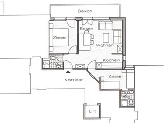 Grundriss Ferienwohnung / Apartment 2 Hotel garni Domino Saas-Fee