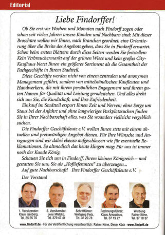 Vorwort für das Branchen- und Mitgliederverzeichnis der organisierten Findorffer Geschäftsleute e.V. im Jahr 2008