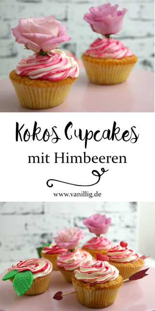 Kokos Cupcakes mit Frischkäse Frosting, Dekoration zum Valentinstag