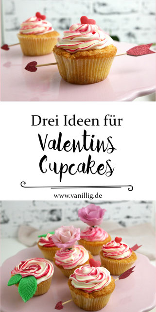 Kokos Cupcakes mit Frischkäse Frosting, Dekoration zum Valentinstag