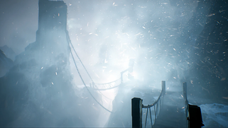 無料動画素材１２２「CG吹雪の吊橋」