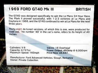 Descriptif Ford GT40 Mk III 1969 / Photo Sv1ambo 2011 Musée Automobile Beaulieu UK / image CC2.0