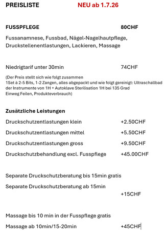 Rundum Füsse und Hände Preisliste Angebote