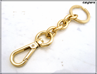 Portachiavi agganciabile, catena in maglia forzatina, con moschettone e anello portachiavi, colore oro - Italyhere