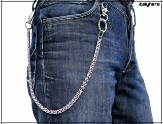 Catena per pantaloni e jeans, in maglia spiga, colore argento cm.55  -  IItalyhere