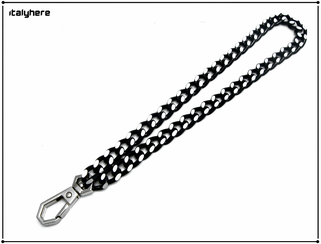 Catena da polso staccabile, 22 cm.  in allumino maglia gourmette nera diamantata, larga mm.7 e moschettone doppio esagono -  Italyhere