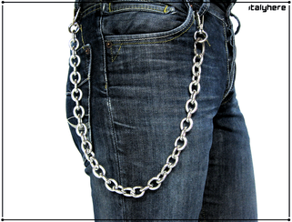 Catena per pantaloni e jeans, in maglia forzatina ovale colore argento, lunga cm.55 - Italyhere