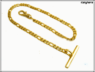 Catena per orologio da tasca in maglia figaro colore oro larga mm.4,5 attacco con barretta, in acciaio inox - Italyhere