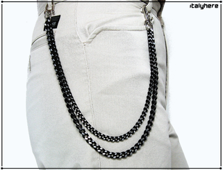 Catena decorativa per pantaloni e jeans, in maglia gourmette doppia catena nera diamantata 55cm - IItalyhere