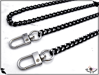 Catena per borsa in allumino maglia gourmette nera diamantata, larga mm. 7  con moschettoni extra lusso, disponibile in diverse misure - Fancy yarns
