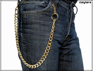 Catena per pantaloni e jeans, in maglia gourmette laminata larga 15 mm, colore oro, lunga cm.60 - Italyhere