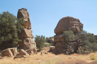 A famous landmark in many westerns: Tower Rock and the Sphinx in what was the movie location "Iverson's Ranch" are seen in John Wayne's "Stagecoach". 