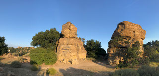 A famous landmark in many westerns: Tower Rock and the Sphinx in what was the movie location "Iverson's Ranch" are seen in John Wayne's "Stagecoach". 