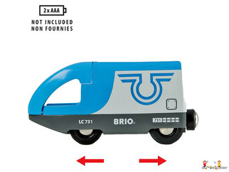 Die Besonderheit im Brio Paket, ist das die Bahn Batterie betrieben ist und so automatisch auf den Schienen unterwegs ist.