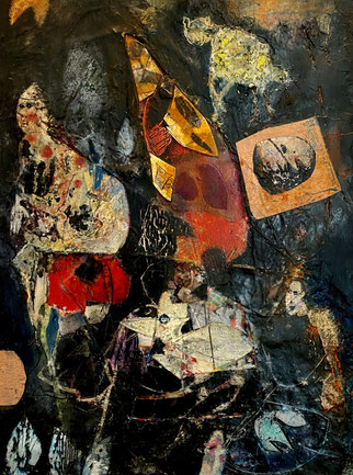 o.T.  ----  2020 ---   40 x 30 --- Collage, Öl und Kaltwachs --- Preis auf Anfrage 
