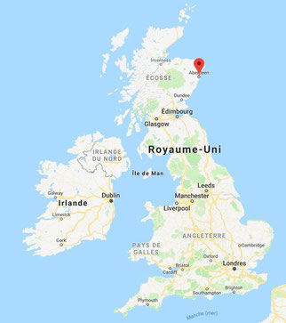 Carte royaume uni avec lieu d'origine de la vache Aberdeen Angus par la ferme de Neuvy