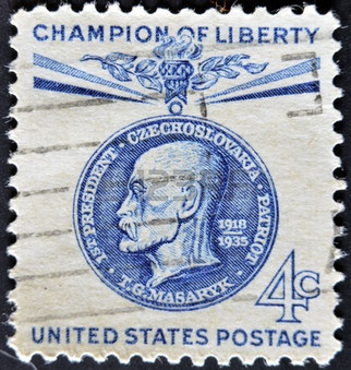 T G Masaryk på amerikansk frimärke