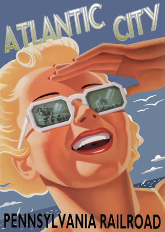 Ilustración de cartel de viajes vintage - "Atlantic City Pennsylvania RailRoad" - DECAPÉ arte digital
