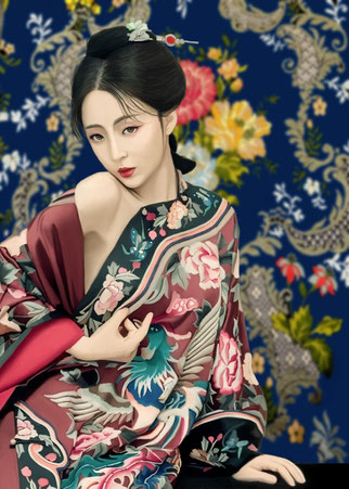 arte digital,arte oriental,seda,mujer,oriente,japon