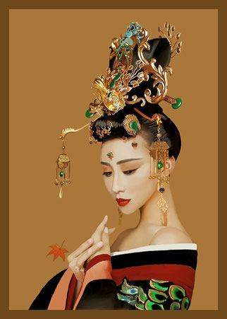 Ilustración Arte Oriental - Retrato oriental en dorado