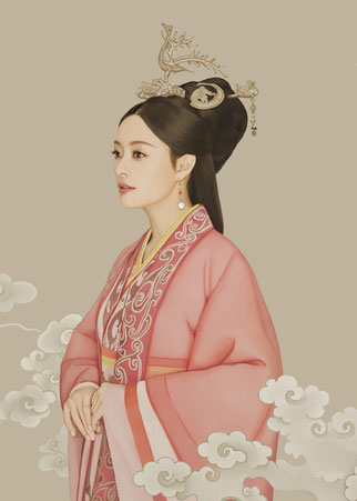 Ilustración Arte Oriental - Retrato Oriental en rosa