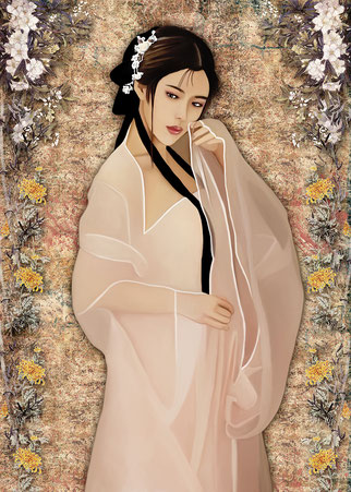 ilustración, oriental, arte oriental, retrato, mujer, belleza, 