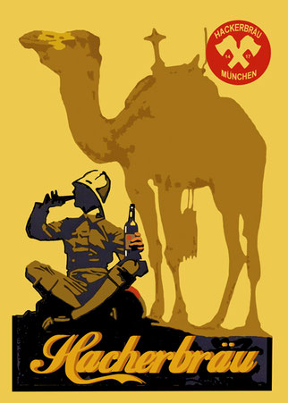 Ilustración de cartel de viajes vintage -cerveza hacherbrau  DECAPÉ arte digital