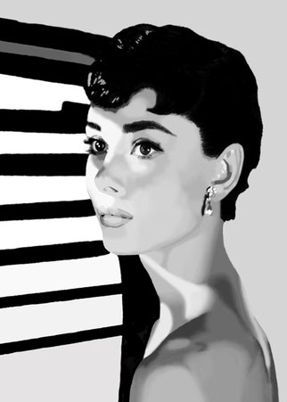 Ilustraciones y fotografías de artistas de cine -Ilustración - Audrey Hepburn -  En la ventana - DECAPÉ arte digital  