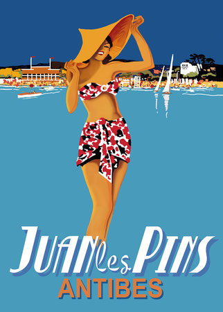 Ilustración de cartel de viajes vintage - "Juan les Pins-ANTIVES -  DECAPÉ arte digital