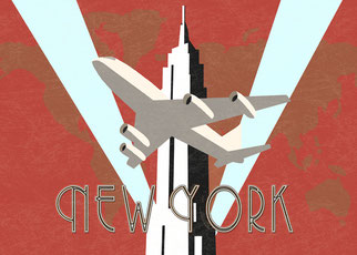 Ilustración de cartel de viajes vintage - "vuelo sobre New York" - DECAPÉ arte digital