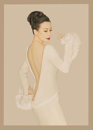Ilustración Arte Oriental - Dama con traje blanco