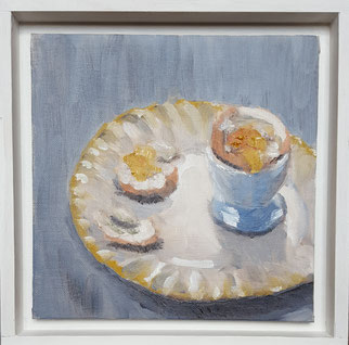 "Breakfast Egg" BEo  20.5x20.5cm oil on canvas board-Framed