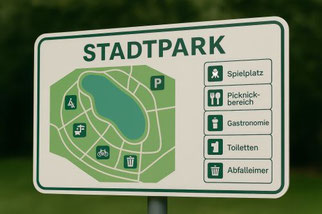 Hinweisschild, hinweistafel für parkanlagen, büros unternehmengelende