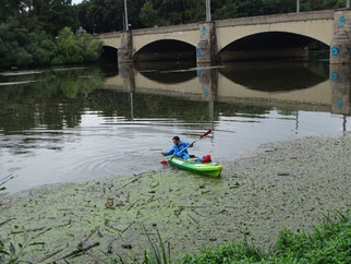 Mit dem Kajak wurde Müll direkt aus dem Wasser gefischt.